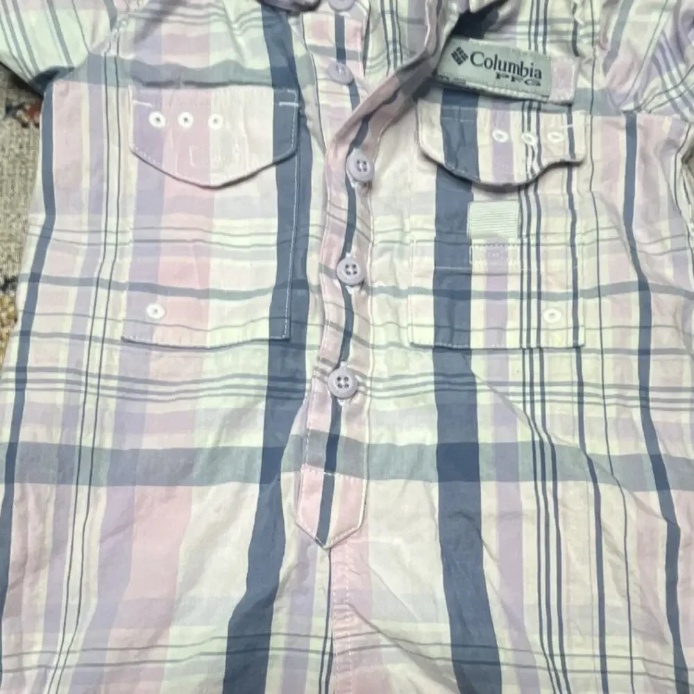 Columbia PFG Bonehead Baby Girl Plaid Romper, Pink & Gray, Size 6-12 Months